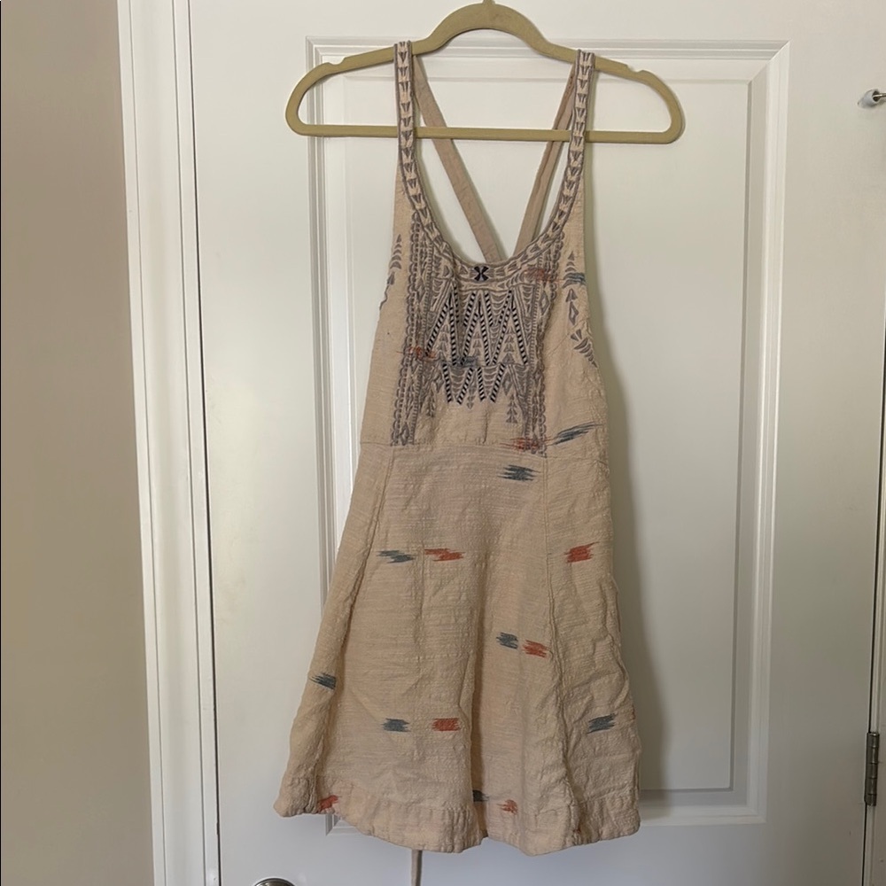Embroidered Beige Sleeveless Dress